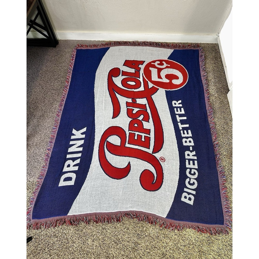 Pepsi Cola 5 Cent Tapestry Vintage Throw Blanket 48in x 60in Knit